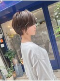 30代似合わせ丸みショート/透け感バング/透明肌見えヘアカラー