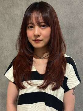 エアー 青山(AIR) 韓国風レイヤーカット ストレート ボルドーカラーロングレイヤー