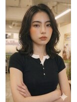 ノラ シブヤ(NORA)&nbsp;小顔ミディアムパーマミディアムデジタルパーマボブパーマ前髪