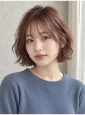 韓国ウェーブボブシースルーバング透明感カッパーブラウン船橋