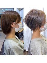 白髪ぼかしハイライト/絶壁解消/ひし形大人ショートボブ/聖