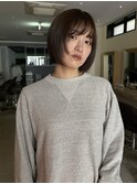 切りっぱなしボブ/透け前髪/カシスブラウン/質感カラー