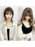 ブロンドベージュメッシュ#シールエクステ#フェザーバング#小倉