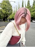 レイヤーカット冬カラーハイトーンブリーチカラーミルクティー