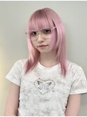 ペールピンクブロンドシルバーホワイトベージュ顔周りレイヤー