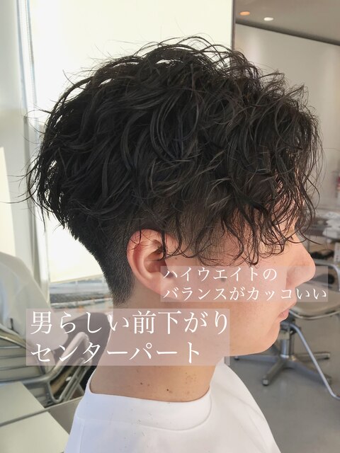 七三オールバックツイストパーマかき上げヘアソフトツーブロク