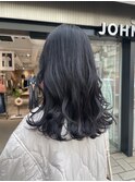 *ブリーチなし就活カラー暗髪透明感カラーブルーブラックカラー