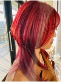 マッシュウルフ レッドカラー 艶カラー 佐世保美容室