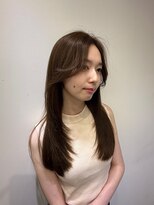 前髪ありくびれヘア夏アプリコットオレンジハイライトカラー