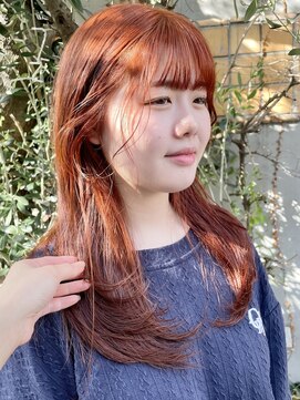 ラミエバイメルト 下北沢(lamie by melt) 顔周り小顔フェミニンロング暖色オレンジブラウンダブルカラー