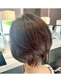 大人ショートボブ×くすみブラウンレイヤーカット40代50代