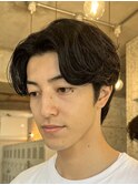 原宿カルマパーマメンズパーマセンターパート七三分けウルフ30代