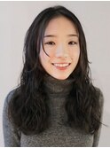 セミロング ニュアンスパーマ 前髪 顔周りカット 20代３０代　
