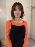 抜け感ウェーブのデジタルパーマボブ×オレンジブラウン