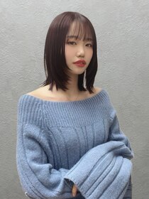 フレーム 博多店(FRAME) 韓国風顔まわりレイヤーミディアムワインレッド【福岡／博多】
