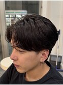 韓国マッシュフェザーパーマニュアンスパーマセンターパート黒髪