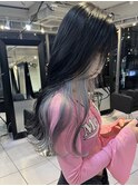 △ブリーチありインナーカラーグレー黒髪ロング髪質改善