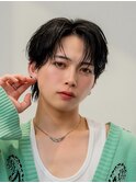 韓国ヘアニュアンスコンマバングセンターパートフェザーパーマ