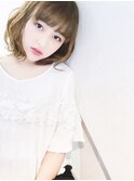 愛され大人かわいいゆるふわマロンベージュミディボブ 20代30代