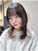 前髪カットおくれ毛くびれミディウルフレイヤー_F21190