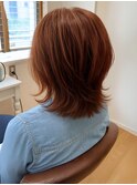 オレンジブラウンカラー 暖色カラー ウルフカット 30代