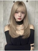 ベージュ/レイヤー/前髪/韓国/ダブルカラー/ハッシュカット