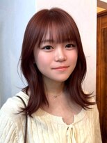 ロティー 天神(loty) ミディアムレイヤー 顔周りカット チェリーレッド 髪質改善 20代