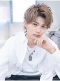 メンズハイトーンカラーアップバングツーブロックモテ髪
