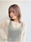 大人ボブ前髪ありフェイスレイヤーウルフ外ハネ丸み丸顔 K1120