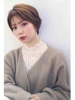 ムウ 難波(MOU) クールショートボブ前髪イメチェンピンクベージュ30代40代50代