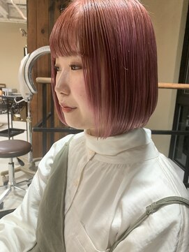 ヘアー アイス ルーチェ(HAIR ICI LUCE) ブリーチ☆切りっぱなしボブ ピンク ぱつっとボブ/担当西田