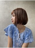 大人かわいいコンパクトAラインボブ　柔らかマロンベージュ