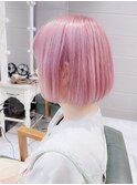 切りっぱなしボブヘア/ホワイトピンクカラーダブルカラー