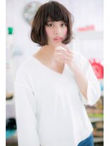 ミック ヘアアンドメイク アップ 駒込店(miq Hair&Make up)&nbsp;黒髪も◎くすみカラーくせ毛風ニュアンス前下がりボブc1