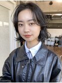 ボブパーマニュアンスセンターパート黒髪ボブウェーブヘア
