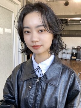 エムクランメイクス 原宿 表参道(m.clan MAKE'S) ボブパーマニュアンスセンターパート黒髪ボブウェーブヘア
