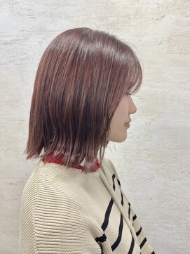 アンジェリカ(Angelica Total Beauty Lifestyle Design) 髪質改善ツヤ髪ピンクブラウンカラー切りっぱなしロブ