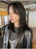 【あきら】セミロングレイヤーカットハッシュカット黒髪韓国ヘア