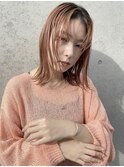 毛利/外ハネ切りっぱなしケアブリーチペールオレンジベージュ
