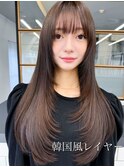 韓国風レイヤーナチュラルストレート後れ毛エアリーワンカール
