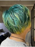 メンズデザインカラーグリーンイエローブリーチカラー