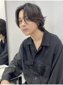 センターパート　フェザーパーマ　メンズウルフ　MOMO
