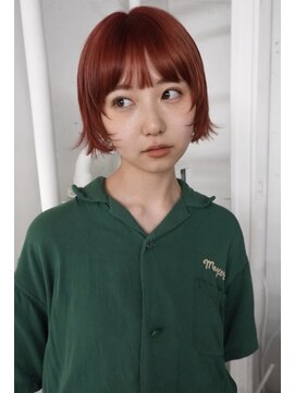 レコ 渋谷(LECO) アプリコットオレンジレッドハイトーンケアブリーチミニボブ