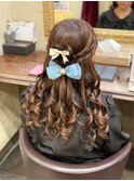 ハートの編み込みハーフアップ