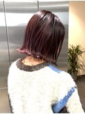 切りっぱなしボブ×カシスレッド