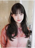 ロングおくれ毛顔周りレイヤーくびれヘア_F0187