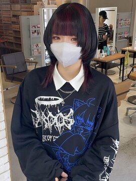 デザインワインレッド×ウルフスタイル レイヤーカット y2k