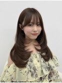 レイヤーカット ワンカール セミロング ブラウンベージュ