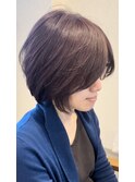 前髪なしショートボブ/ひし形ショート/20代30代40代/白髪ぼかし