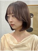 20代30代切りっぱなしボブタッセルボブ顔周りレイヤーオリーブ